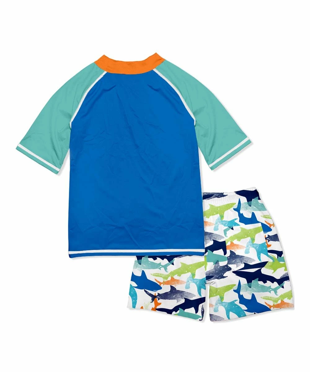 Promo π₯° Millie & Maxx Blue Sharks Short-Sleeve Rashguard Set - Toddler & Boys For Kids β 4 Promo π₯° Millie & Maxx Blue Sharks Short-Sleeve Rashguard Set - Toddler & Boys For Kids β - Image 4
