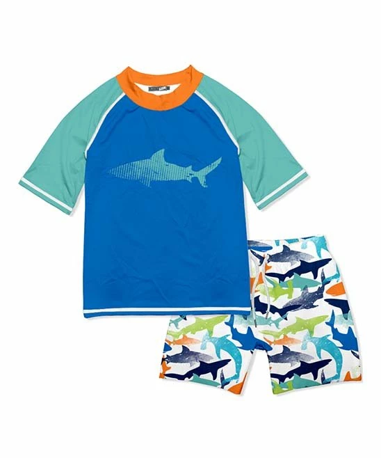Promo π₯° Millie & Maxx Blue Sharks Short-Sleeve Rashguard Set - Toddler & Boys For Kids β 1 Promo π₯° Millie & Maxx Blue Sharks Short-Sleeve Rashguard Set - Toddler & Boys For Kids β