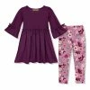 Budget ⌛ Millie Loves Lily Plum Bow Bell-Sleeve A-Line 👗 Dress & Lavender Willow Floral Leggings - Infant & 👧 Girls For Kids 🤩