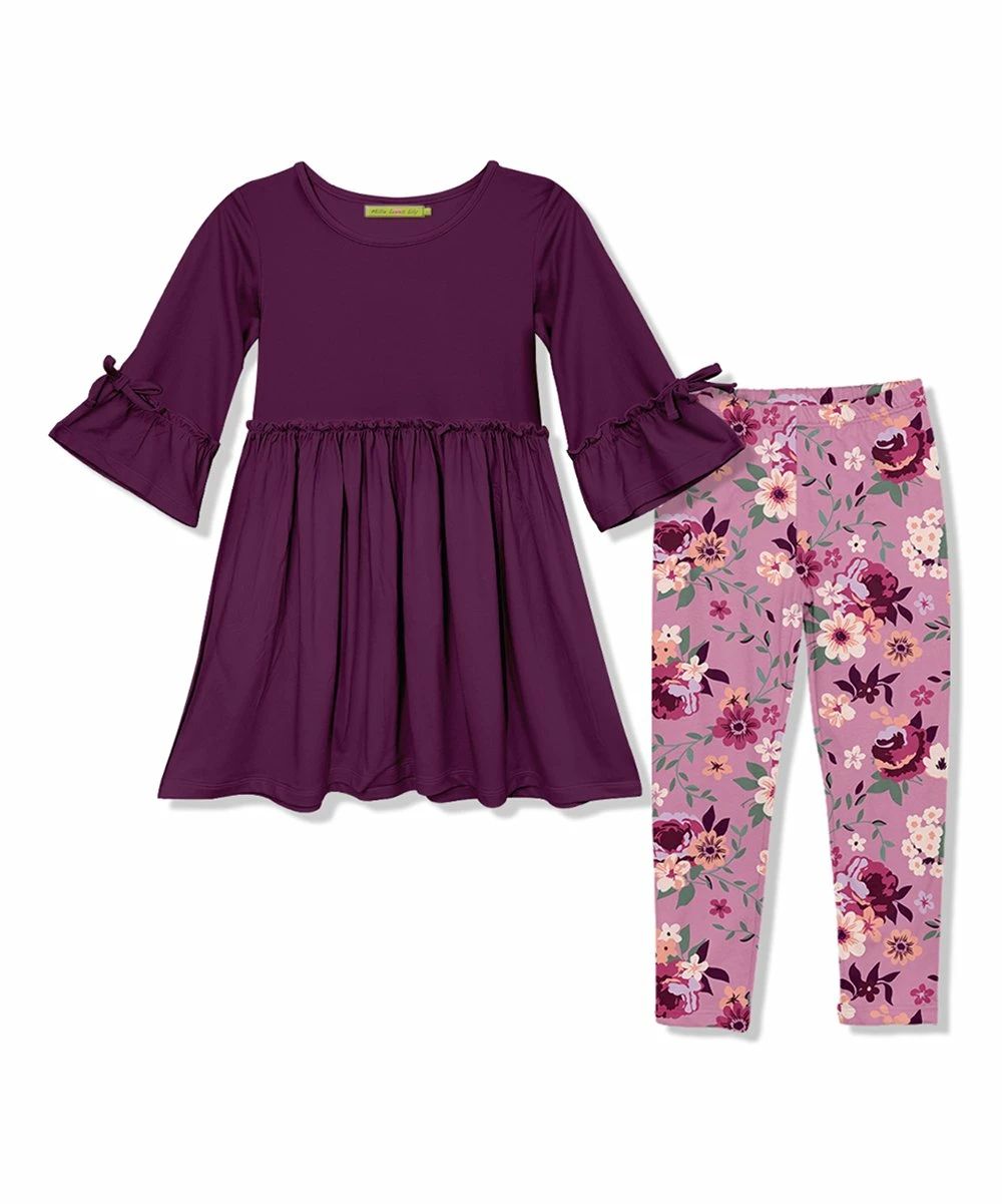 Budget β Millie Loves Lily Plum Bow Bell-Sleeve A-Line π Dress & Lavender Willow Floral Leggings - Infant & π§ Girls For Kids π€© 1 Budget β Millie Loves Lily Plum Bow Bell-Sleeve A-Line π Dress & Lavender Willow Floral Leggings - Infant & π§ Girls For Kids π€©