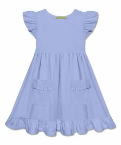 Best Sale ✔️ Simply Millie By Millie Loves Lily Periwinkle Pocket Angel-Sleeve A-Line 👗 Dress - Infant, Toddler & 👧 Girls For Kids 🥰
