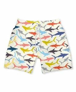 Flash Sale 💯 Millie & Maxx Cream Multicolor Shark Swim Trunks - Boys For Kids ⌛