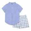 Buy 🔥 Millie & Maxx Periwinkle Short-Sleeve Button-Up & Gingham Pocket Shorts - Toddler & Boys For Kids 💯