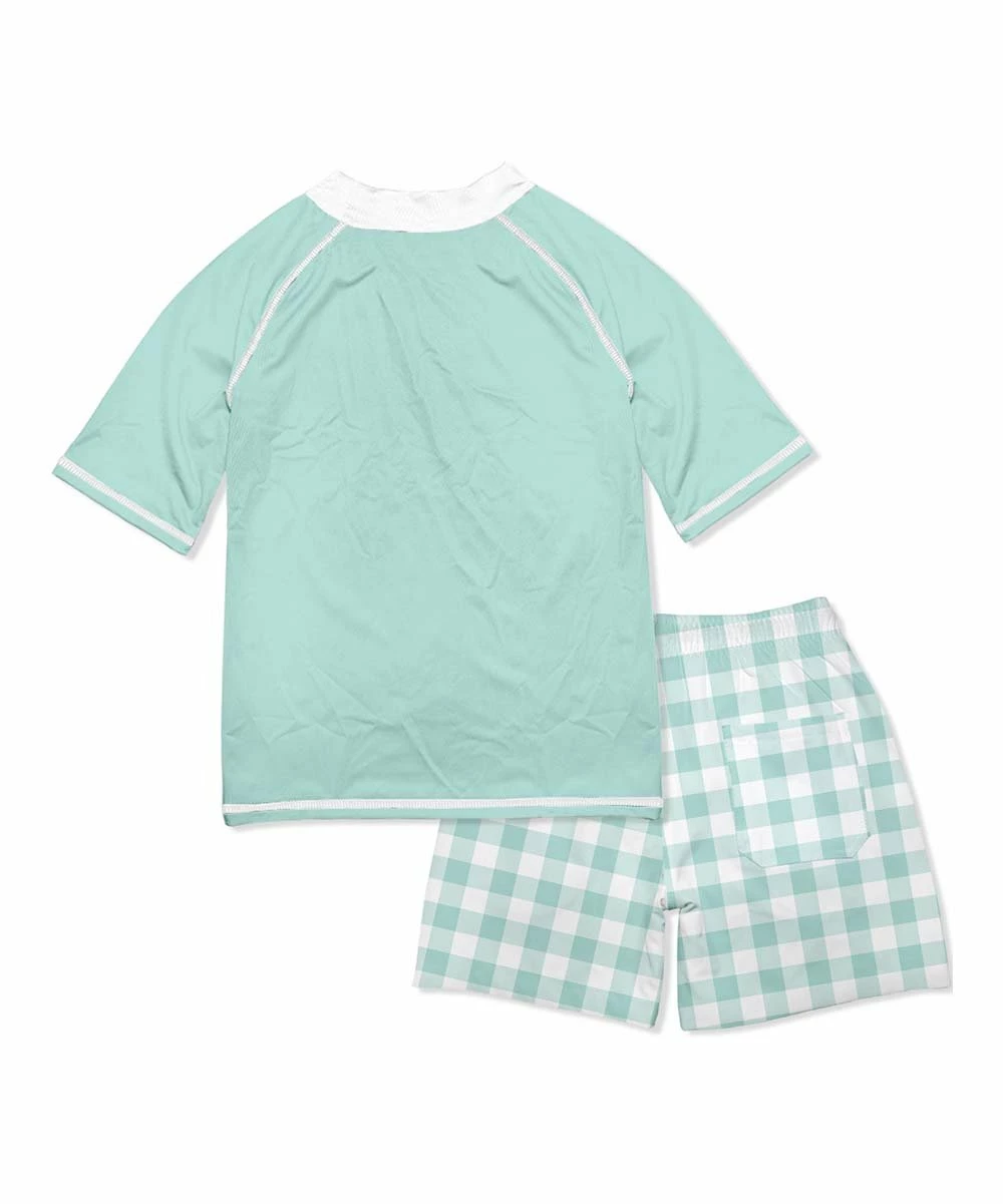 Buy π Millie & Maxx Mint & White Gingham Short-Sleeve Rashguard & Shorts Set - Boys For Kids π 2 Buy π Millie & Maxx Mint & White Gingham Short-Sleeve Rashguard & Shorts Set - Boys For Kids π - Image 2