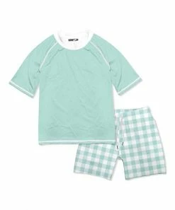 Buy 😀 Millie & Maxx Mint & White Gingham Short-Sleeve Rashguard & Shorts Set - Boys For Kids 🛒