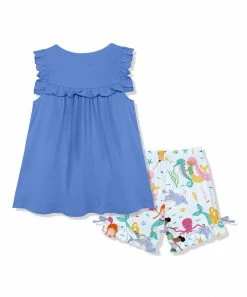 Deals 🔥 Millie Loves Lily Marina Blue Ruffle Tank & Light Blue Millie Mermaid Bow Shorts - 👧 Girls For Kids 🎁 -Little Millie-shop zu103321506 alt 2 tm1644966009