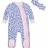 Cheapest ⭐ Little Millie Periwinkle & Pink Mini Flower Ruffle Footie & Soft Headband - Infant For Baby & Maternity 👍