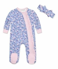 Cheapest ⭐ Little Millie Periwinkle & Pink Mini Flower Ruffle Footie & Soft Headband - Infant For Baby & Maternity 👍