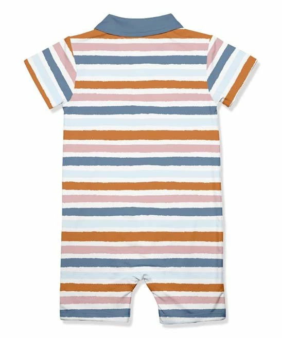 Budget ⭐ Little Millie Rust & Blue Painted Stripe Button-Front Short-Sleeve Romper - Infant For Baby & Maternity ❤️ 3 Budget ⭐ Little Millie Rust & Blue Painted Stripe Button-Front Short-Sleeve Romper - Infant For Baby & Maternity ❤️ - Image 3