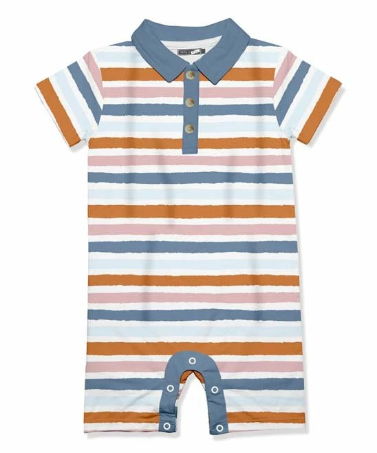 Budget ⭐ Little Millie Rust & Blue Painted Stripe Button-Front Short-Sleeve Romper - Infant For Baby & Maternity ❤️ 1 Budget ⭐ Little Millie Rust & Blue Painted Stripe Button-Front Short-Sleeve Romper - Infant For Baby & Maternity ❤️