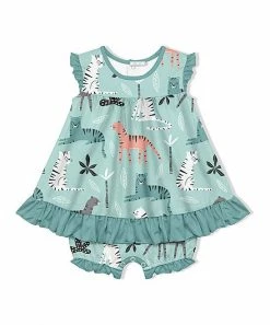 Buy 👏 Little Millie Mint Jungle Tiger 👗 Skirted Angel-Sleeve Bubble Bodysuit - Infant For Baby & Maternity 🎁