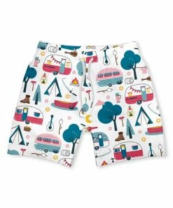 Best Sale 😍 Millie & Maxx White & Teal Camper Swim Trunks - Infant, Toddler & Boys For Kids 🛒