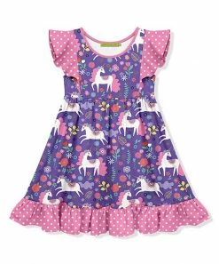 Best Sale 🌟 Millie Loves Lily Purple Floral Unicorn Angel-Sleeve 👗 Dress - Toddler For Kids ✨