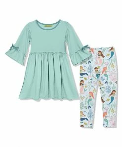 Deals ⭐ Millie Loves Lily Mint A-Line 👗 Dress & Pale Blue Coral Reef Mermaid Leggings - Toddler For Kids 🔥