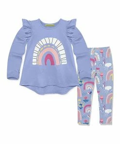 Outlet 👍 Millie Loves Lily Periwinkle Rainbow Angel-Sleeve Hi-Low Top & Leggings - Toddler & 👧 Girls For Kids 👍