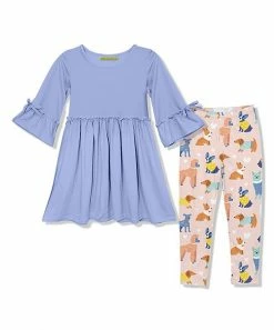 Budget ⌛ Millie Loves Lily Periwinkle A-Line 👗 Dress & Pink 🦮 Dog Park Leggings - 👧 Girls For Kids 🧨