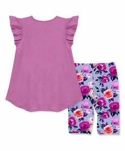 Deals ✔️ Millie Loves Lily Violet Angel-Sleeve Hi-Low Top & Periwinkle Rose Bike Shorts - Toddler & 👧 Girls For Kids ⭐ -Little Millie-shop zu103407236 alt 2 tm1650635220