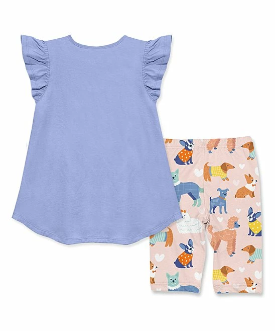 Outlet π Millie Loves Lily Periwinkle Angel-Sleeve Hi-Low Top & Pink π Dog Park Bike Shorts - Toddler & π§ Girls For Kids π 3 Outlet π Millie Loves Lily Periwinkle Angel-Sleeve Hi-Low Top & Pink π Dog Park Bike Shorts - Toddler & π§ Girls For Kids π - Image 3
