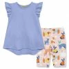 Outlet 🎁 Millie Loves Lily Periwinkle Angel-Sleeve Hi-Low Top & Pink 🐕 Dog Park Bike Shorts - Toddler & 👧 Girls For Kids 🎁