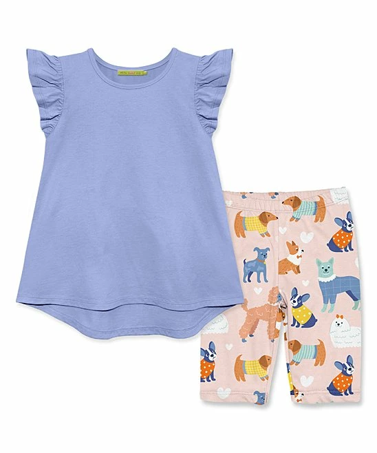 Outlet π Millie Loves Lily Periwinkle Angel-Sleeve Hi-Low Top & Pink π Dog Park Bike Shorts - Toddler & π§ Girls For Kids π 1 Outlet π Millie Loves Lily Periwinkle Angel-Sleeve Hi-Low Top & Pink π Dog Park Bike Shorts - Toddler & π§ Girls For Kids π