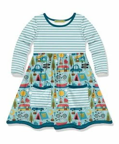 Hot Sale ✔️ Millie Loves Lily Light Turquoise Camping Pocket A-Line 👗 Dress - Toddler & 👧 Girls For Kids 😀