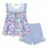 New 👍 Millie Loves Lily Periwinkle Rainbow Ruffle Sleeveless Top & Pin Dot Bow Shorts - Toddler & 👧 Girls For Kids ⭐