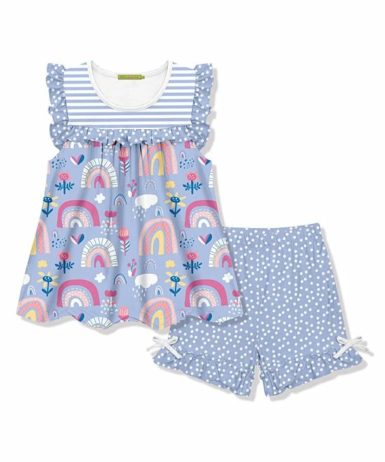 New π Millie Loves Lily Periwinkle Rainbow Ruffle Sleeveless Top & Pin Dot Bow Shorts - Toddler & π§ Girls For Kids β 1 New π Millie Loves Lily Periwinkle Rainbow Ruffle Sleeveless Top & Pin Dot Bow Shorts - Toddler & π§ Girls For Kids β