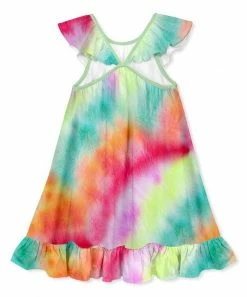 Wholesale 🥰 Millie Loves Lily Green & Pink Tie-Dye Ruffle-Hem Yoke 👗 Dress - Toddler & 👧 Girls For Kids 😍 -Little Millie-shop zu103632261 alt 2 tm1647525746