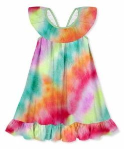 Wholesale 🥰 Millie Loves Lily Green & Pink Tie-Dye Ruffle-Hem Yoke 👗 Dress - Toddler & 👧 Girls For Kids 😍