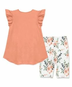 Promo 🛒 Millie Loves Lily Coral & White Floral Angel-Sleeve Top & Bike Short Set - Toddler For Kids ⌛ -Little Millie-shop zu103632348 alt 2 tm1648146776