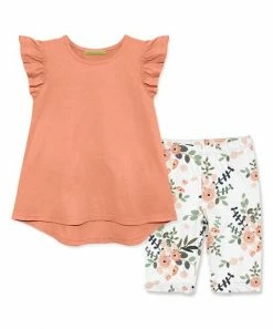 Promo 🛒 Millie Loves Lily Coral & White Floral Angel-Sleeve Top & Bike Short Set - Toddler For Kids ⌛