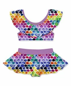 Flash Sale 😍 Millie Loves Lily Purple Multicolor Mermaid Scales Ruffle-Yoke 👗 Skirted 👙 Bikini - Infant, Toddler & 👧 Girls For Kids ❤️
