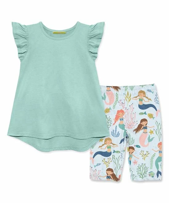 Cheapest β Millie Loves Lily Mint Angel-Sleeve Hi-Low Top & Coral Reef Mermaid Bike Shorts - Infant, Toddler & π§ Girls For Kids π 1 Cheapest β Millie Loves Lily Mint Angel-Sleeve Hi-Low Top & Coral Reef Mermaid Bike Shorts - Infant, Toddler & π§ Girls For Kids π