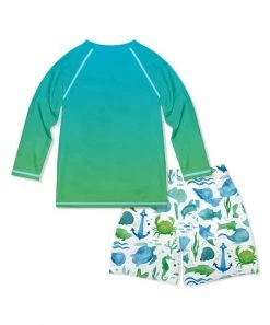 Cheapest 😉 Millie & Maxx Blue & Green Ombré Sea Creatures Long-Sleeve Rashguard Set - Toddler & Boys For Kids ⌛ -Little Millie-shop zu103632370 alt 2 tm1647525746