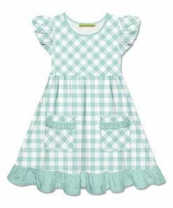 Flash Sale 👏 Millie Loves Lily Mint & White Gingham Pocket Angel-Sleeve 👗 Dress - Infant, Toddler & 👧 Girls For Kids 🔔