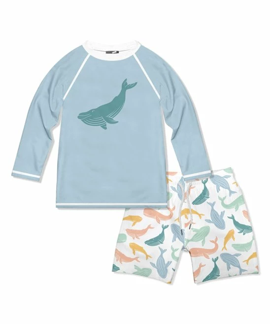 Buy βοΈ Millie & Maxx Pale Blue & White Whales Long-Sleeve Rashguard Set - Toddler & Boys For Kids π 1 Buy βοΈ Millie & Maxx Pale Blue & White Whales Long-Sleeve Rashguard Set - Toddler & Boys For Kids π
