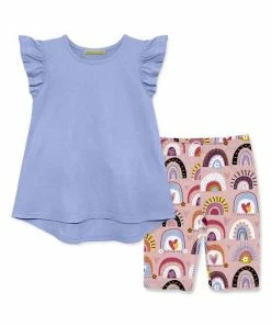 Cheapest 🎉 Millie Loves Lily Periwinkle Angel-Sleeve Top & Pink Rainbow Hearts Bike Shorts - Toddler & 👧 Girls For Kids 🔥