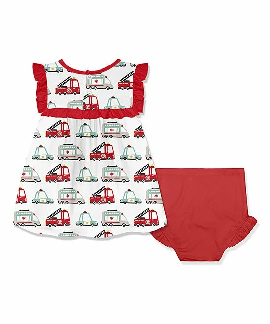 Coupon π₯ Little Millie White & Red Helper Vehicles Ruffle-Accent π Dress & Diaper Cover - Infant & Toddler For Kids π₯° 3 Coupon π₯ Little Millie White & Red Helper Vehicles Ruffle-Accent π Dress & Diaper Cover - Infant & Toddler For Kids π₯° - Image 3