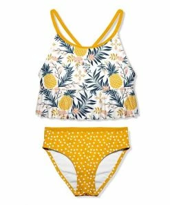 Deals 🎉 Millie Loves Lily White & Yellow Pineapple Floral Ruffle-Trim Tankini - Toddler & 👧 Girls For Kids 🔥