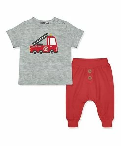 Brand new ❤️ Little Millie Heather Gray & Red Helper Vehicles Button-Snap Tee & Joggers - Infant For Baby & Maternity 🔥