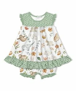 Deals 🔔 Little Millie White & Green Safari 👗 Skirted Bubble Bodysuit - Infant For Baby & Maternity 😍