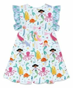 Deals 🥰 Millie Loves Lily Ice Blue Millie Mermaid Tiered Chiffon Angel-Sleeve A-Line 👗 Dress - 👧 Girls For Baby & Maternity 🎉