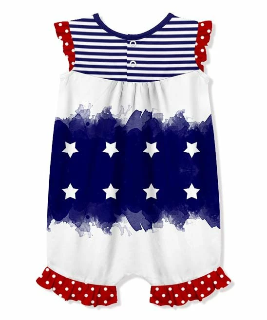 Best Sale π Little Millie Blue & Red Stars & Stripes Ruffle-Trim Romper - Infant For Kids β 4 Best Sale π Little Millie Blue & Red Stars & Stripes Ruffle-Trim Romper - Infant For Kids β - Image 4