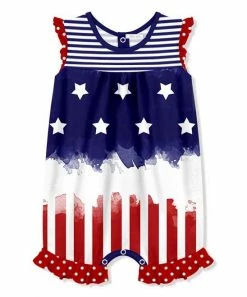 Best Sale 🔔 Little Millie Blue & Red Stars & Stripes Ruffle-Trim Romper - Infant For Kids ⭐