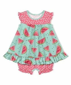 Budget ✔️ Little Millie Mint & Pink Watermelon 👗 Skirted Romper - Infant For Kids 🔔