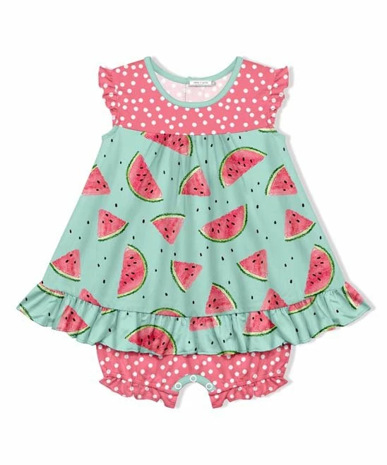Budget βοΈ Little Millie Mint & Pink Watermelon π Skirted Romper - Infant For Kids π 1 Budget βοΈ Little Millie Mint & Pink Watermelon π Skirted Romper - Infant For Kids π
