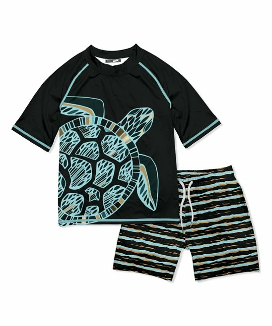 Best Pirce β€οΈ Millie & Maxx Midnight & Mint Sea Turtle Stripe Short-Sleeve Rashguard Set - Infant, Toddler & Boys For Kids 𧨠1 Best Pirce β€οΈ Millie & Maxx Midnight & Mint Sea Turtle Stripe Short-Sleeve Rashguard Set - Infant, Toddler & Boys For Kids π§¨