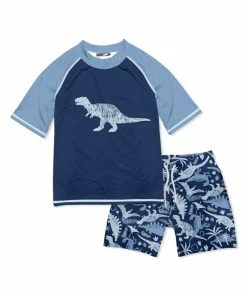Cheap 😍 Millie & Maxx Dusty Navy Dino Den Short-Sleeve Rashguard Set - Toddler & Boys For Kids 🥰