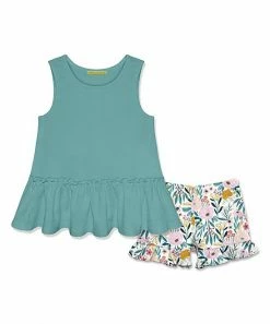 Best Pirce 🔔 Millie Loves Lily Nile Blue Sleeveless Ruffle-Hem Top & Sweet Meadow Ruffle Shorts - Infant, Toddler & 👧 Girls For Kids 🤩