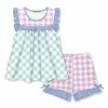 Cheap 👏 Millie Loves Lily Lilac & Mint Gingham Ruffle Sleeveless Top & Bow Shorts - Infant, Toddler & 👧 Girls For Kids 👏
